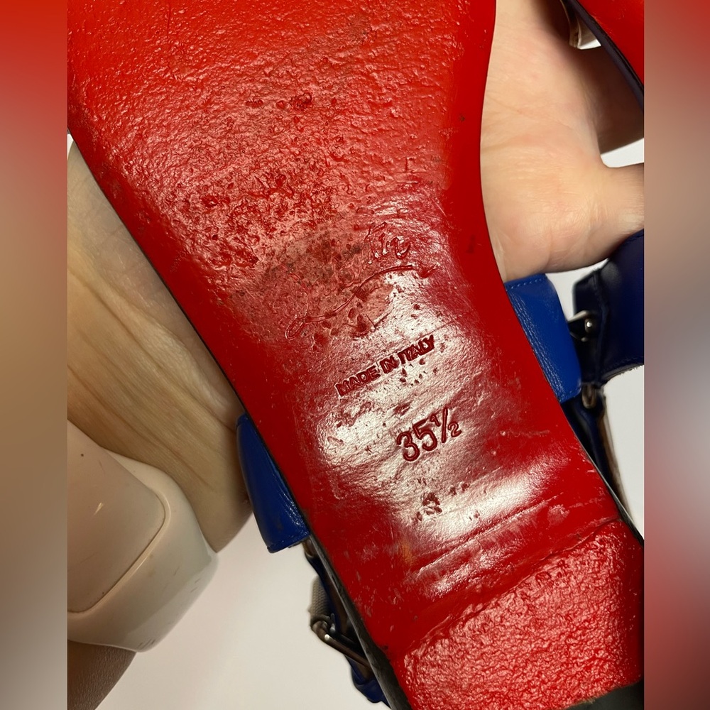 Christian Louboutin Blue Studded Leather Sandals - Picture 13 of 15